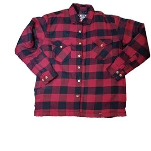 Men's Red and black plaid flannel jacket with quilted lining Mens M #grungevibes